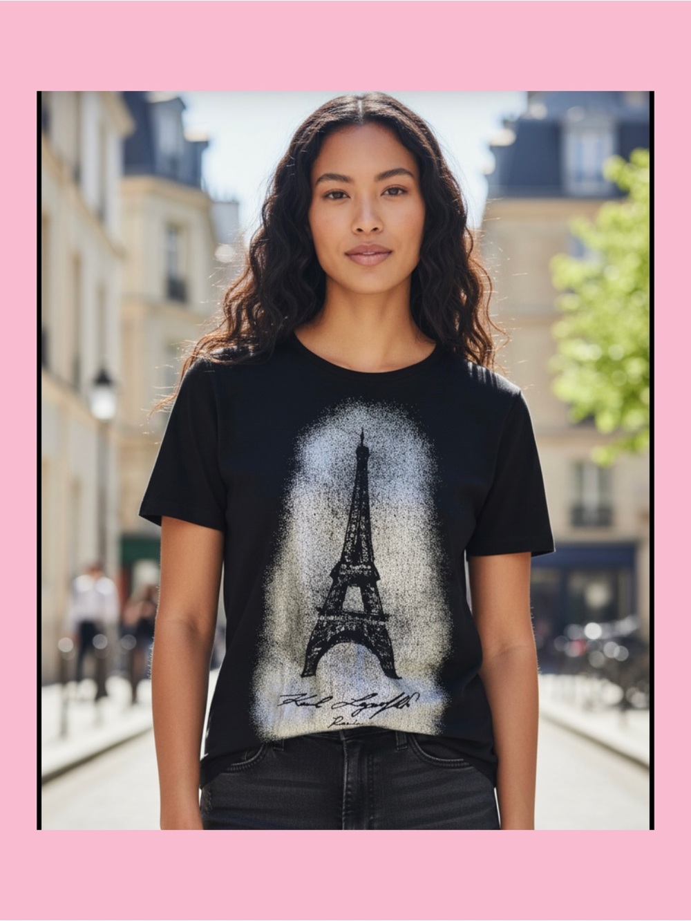 Karl Lagerfeld Black Eiffel Tower Graphic Short Sleeve Tee